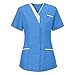 Women's V-Neck Scrub Top with Snap Front, 3 Pocket 2-Way Stretch V Neck Short Sleeve Work Clothes Nurse Uniforms E-Blue