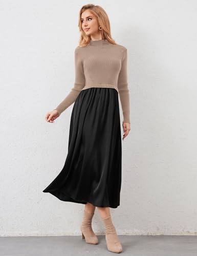 Image of Lauweion Women's Turtleneck Sweater Maxi Dress Long Sleeve Slim Fit Ribbed Knit Pullover Jumper Top Fall Flowy Long Dresses