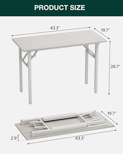 Image of Frylr Small Folding Computer Desk - Portable 43.3 Inch Foldable Laptop Table, Collapsible and Compact for Easy and Fast Setup, Lightweight for Small Spaces, Home Craft and Study Use, White Ash