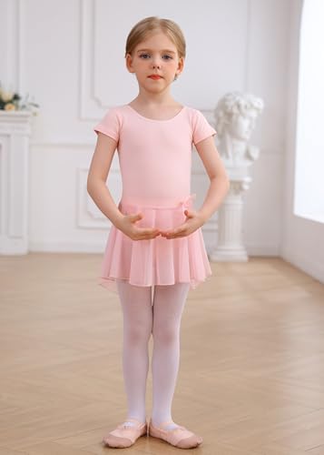 Image of MdnMd Girls Toddler Ballet Leotard with Skirted Short Sleeve Dance Gymnastic Ballerina Ballet Outfit Dress