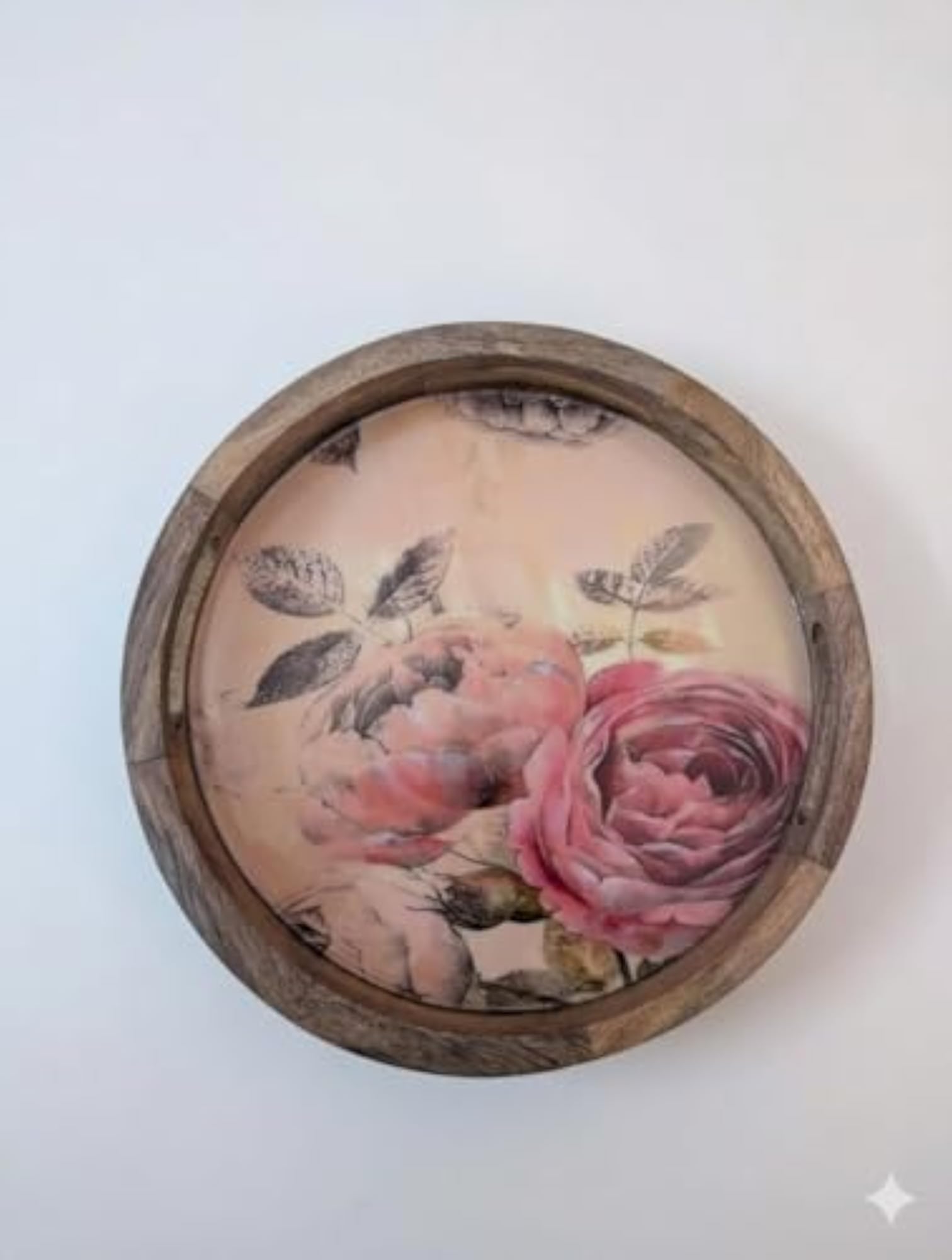 Handcrafted Mango Wood Decorative Round Serving Tray