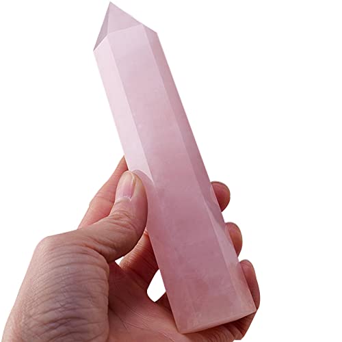 ideayard Rose Quartz Obelisk Big Tower Large Crystal Wand 6 Faceted 6” Tall Healing Reiki Meditation