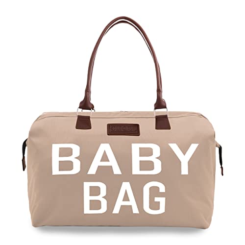CHQEL Bolsa de pañales para bebés, bolsas para mamá para hospital y funcional bolsa de viaje de pañales para bebés para cuidado del bebé, Beige, L, Mommy Bag - Bolsa de pañales