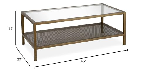 Image of Henn&Hart 45 inch Wide Rectangular Coffee Table in Brass, Modern coffee tables for living room, studio apartment essentials