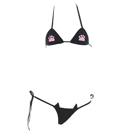 SINGUYUN Womens Sexy Micro bikini Suit Anime Bikini Cosplay Lingerie Kawaii Bra and Panty Set Cute - One Size - 220black