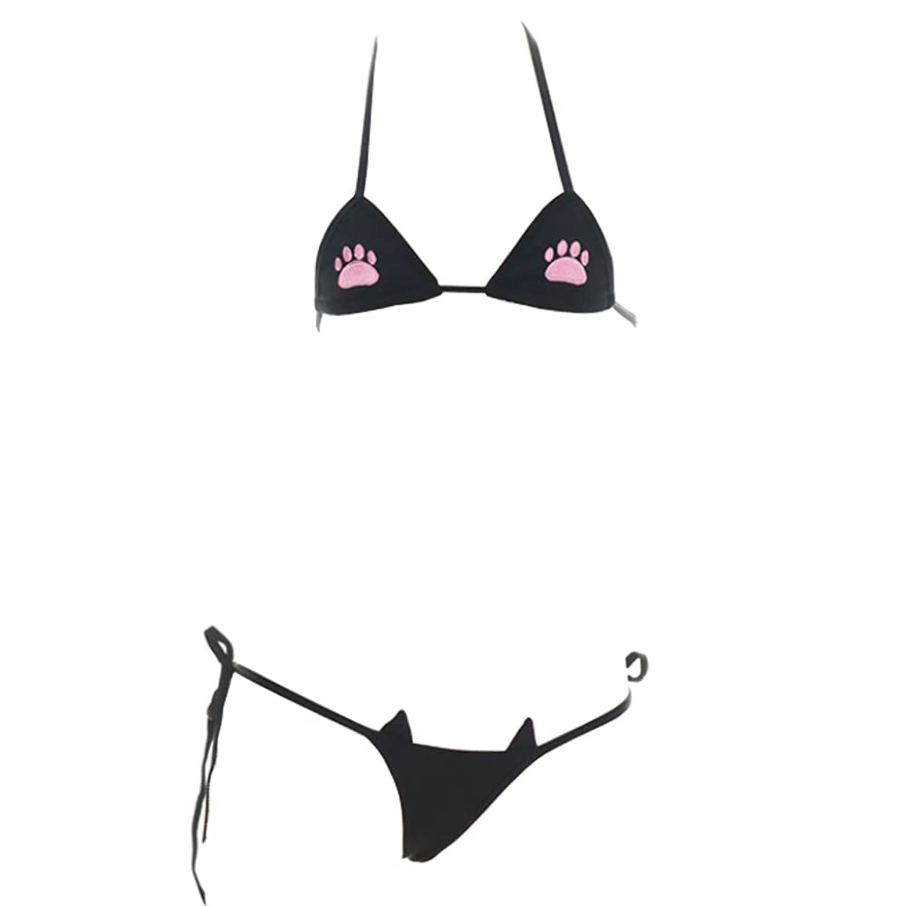 SINGUYUN Womens Sexy Micro bikini Suit Anime Bikini Cosplay Lingerie Kawaii Bra and Panty Set Cute: One Size 220black