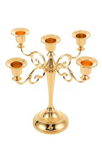 5 Gözlü Şık Restoran Düğün Şamdan Dekoratif metal Gold Mumluk mt156gld