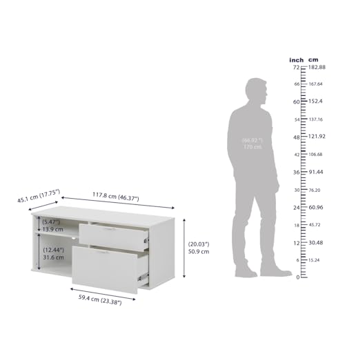 Image of Wakefit TV Unit | 1 Year Warranty | TV Stand Table, TV Unit for Living Room, TV Cabinet, Cabinet Engineered Wood Cabinet with 2 Drawers & 2 Shelves (Serendipity, Frosty White)