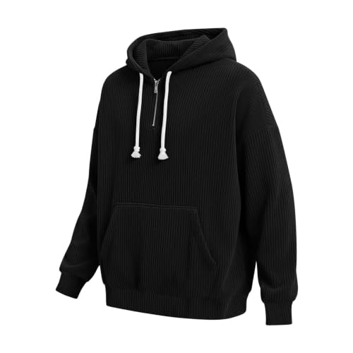 Corduroy 1/4 Zip Hoodie For Men Long Sleeve Drawstring Hooded Pullover - image 8
