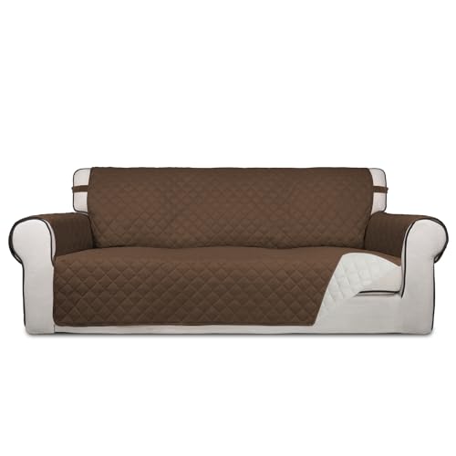 Image of PureFit Reversible Quilted Sofa Cover, Water Resistant Slipcover Furniture Protector, Washable Couch Cover with Non Slip and Elastic Straps for Kids, Dogs, Pets (Sofa, Coffee /Ivory)