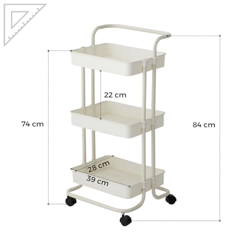 Carrinho Organizador Multiuso com 3 Prateleiras e Rodas (Rosa) - LUXLAR