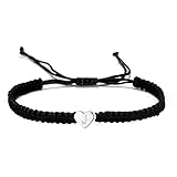 kelistom 14K White Gold Plated Initial Heart String Bracelets for Women Men Teen Girls Boys Handmade Rope Braided Bracelet Minimalist Jewelry Matching Couple Bracelets (J, white-black)