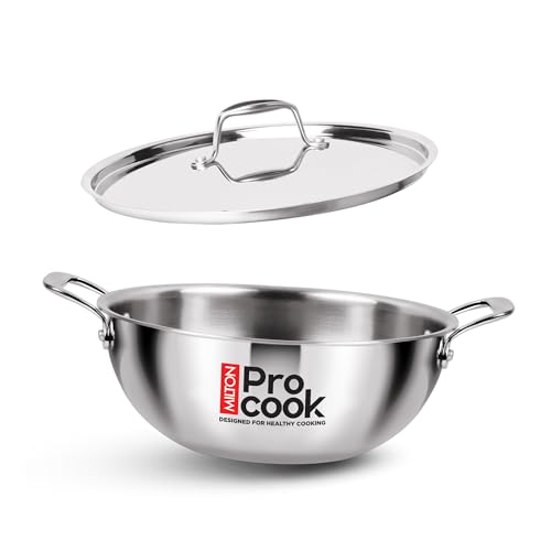 Image of MILTON Pro cook Induction Cookware & Gas Stove Friendly Triply Stainless Steel Kadhai with Lid 18 cm /1.4 Litre | 3 Layer Thick Base | Even & Fast Heating | Less Oil Healthy Cooking | 3 Year Warranty
