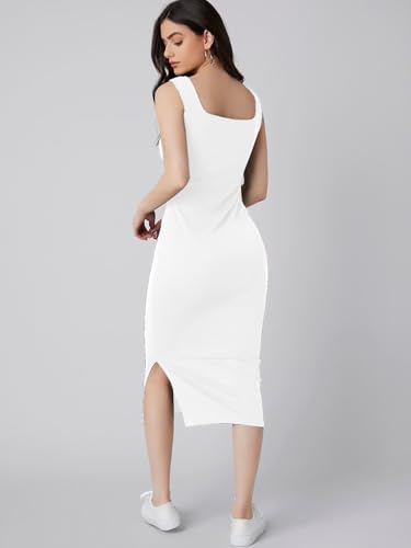 Image of Aahwan Royal Solid Bodycon Square Neck Midi Side Split Thigh Dress for Women's & Girl's