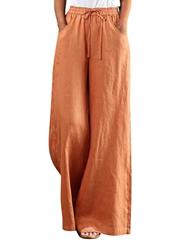 Damen Leinenhose Sommer Gerades Bein - Bequem Atmungsaktiv Elastische Taille