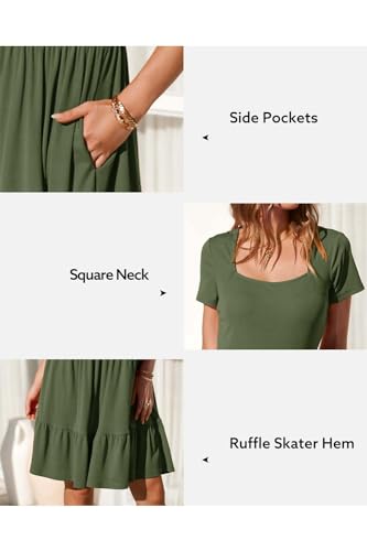 Image of Newshows Women's 2026 Summer Casual Square Neck Ruffle A Line Beach Vacation Sundress Work Business Dress with Pockets