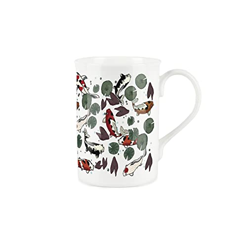 Purely Home Koi Fish Pond Mug - Bone China White Cup Coffee/Tea Present Gift