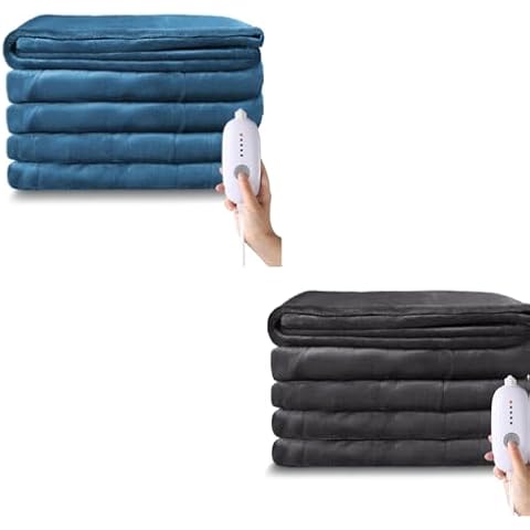 Minervada Heated Blanket Electric Blanket Twin Size 62''x84'' Blue & Dark Grey Cover
