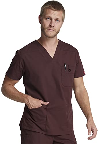 Image of Dickies Mens V-Neck Scrub Top with 5 Pockets - Medical & Nursing Uniform Shirt, Side Vents - 81906