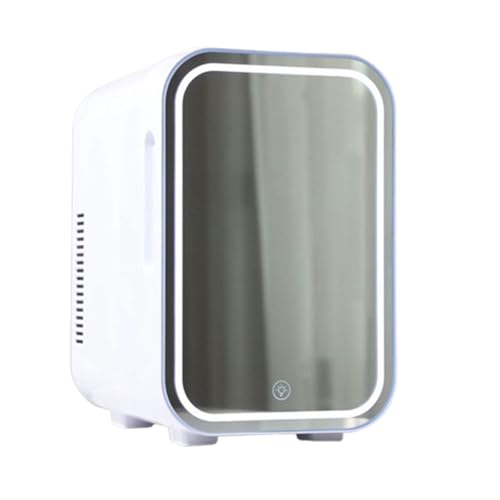 UNYQBFKM Mini Fridge, Portable Small Refrigerator with LED Light Mirror 8L/8 Can Cooler & Warmer Compact Fridges for SkinCare, Food and Drinks, Bedroom, Dorm, Car, Office