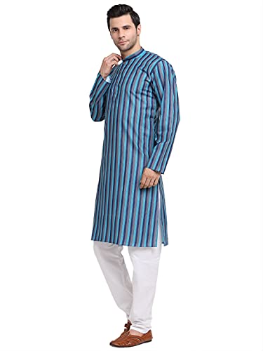 Image of KRAFT INDIA Men Cotton Dark Stripped Kurta ONLY