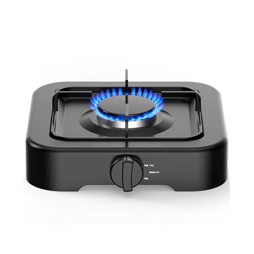 Camping Gas Stove,Gas Cooker LPG Hob,Portable 2.2kW Single Burner,Camping Stove Gas PortableAdjustable Temperature Control, Automatic Ignition System,for BBQ, Picnics for LPG(Black)