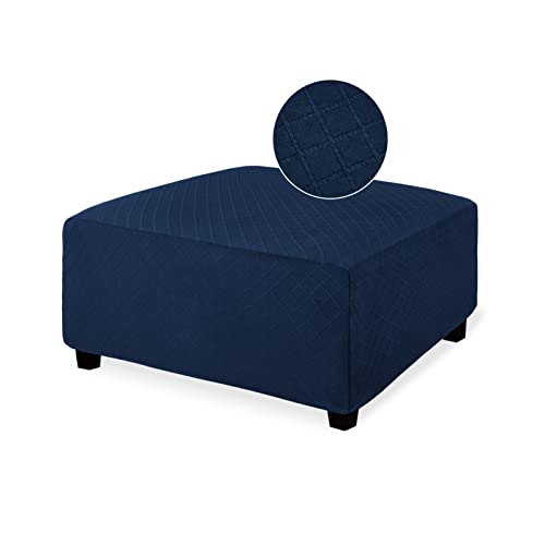 Image of NeColorLife Ottoman Cover Rectangle Oversize Slipcover Stretch Footrest Stool Covers Furniture Protectors Washable Diamond Lattice Jacquard Fabric with Elastic Band,X-Large,Navy Blue