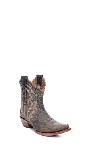Circle G LADIE'S CHOCOLATE EMBROIDERY ANKLE BOOT, LEATHER SOLE, COWHIDE LEATHER, WESTERN BOOT, L6240