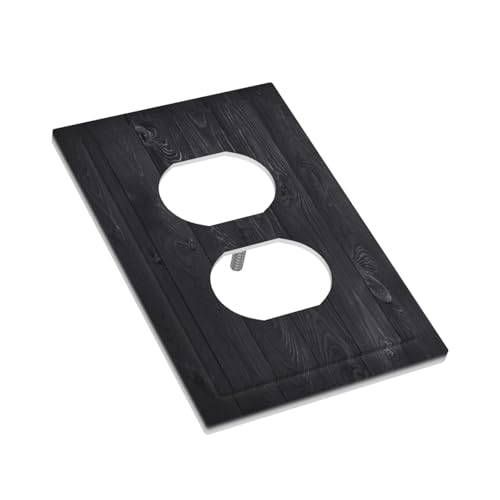 Decorative Outlet Covers Vintage Black Wood Plank Wooden Board 1 Gang Duplex Light Switch Cover Plate Unique Wall Plate Electrical Switch Plate Covers for Farmhouse Bedroom Decor