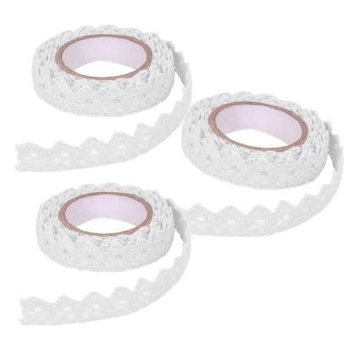Getrays 白 レースリボン、3巻 工芸品の飾りレース リボン マスキング装飾テープ ステッカー、ファブリックレースリボン DIY カードメイキング ギフト包装 縫製素材 結婚式 手帳装飾