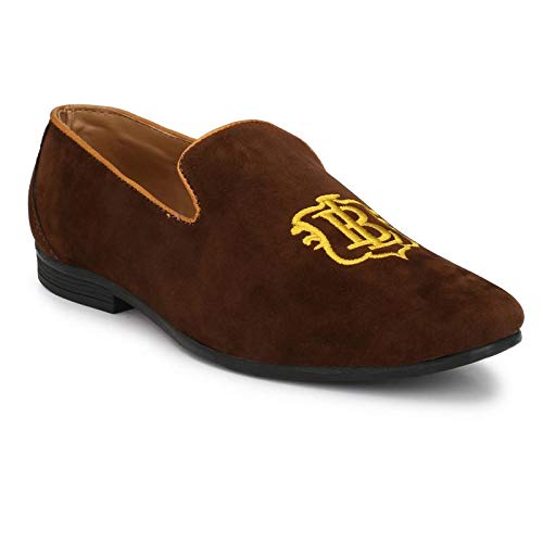 Brown Velvet Embroidered Slip-on Shoes 