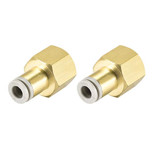 Image of sourcing map Push to Connect Tube Fittings 6mm Tube OD x 3/8 PT Female Straight Pneumatic Connector Pipe Fitting Golden Tone 2Pcs