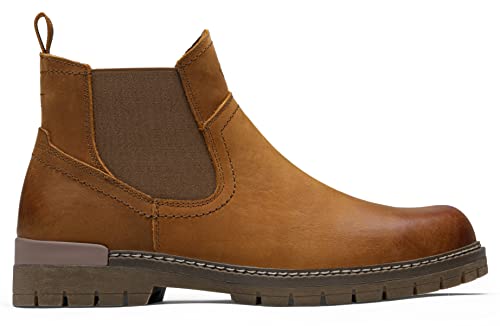 Jousen Chelsea Boots Men Leather Casual Retro Slip On Boots Elastic Fashion Ankle Boots For Men (Amy8141 Tan 8) #TOP1