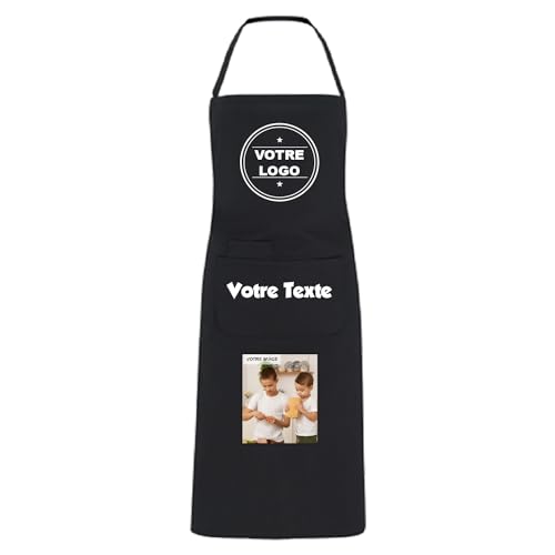 YONACREA - Créez Votre Tablier Personnalisé avec Texte ou Photo - Plusieurs possibilités de personnalisation (Noir)