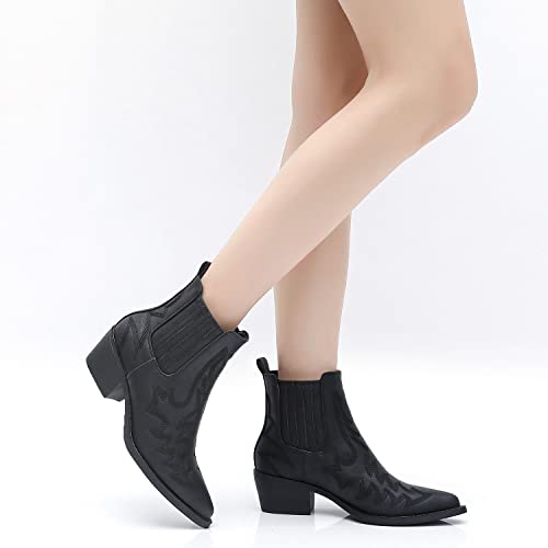 GLOBALWIN Black Cowboy Boots For Women Slip-On Chelsea Ankle Boots The Western Cowgirl Boots Size 8M - image 8