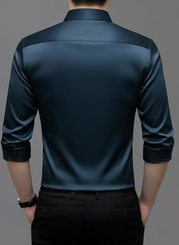Image of IndoPrimo Men's Premium Satin Shirt for Party, Formal & Casual Wear - Stylish Designer Full Sleeve Shirt for Men