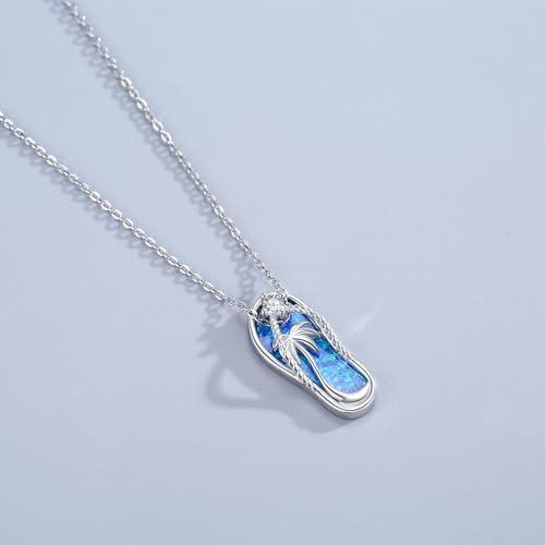 Midir&Etain Ocean Necklace 925 Sterling Silver Blue Opal Necklace Starfish/Flip Flop/Shark Pendant Beach Ocean Jewelry for Women3