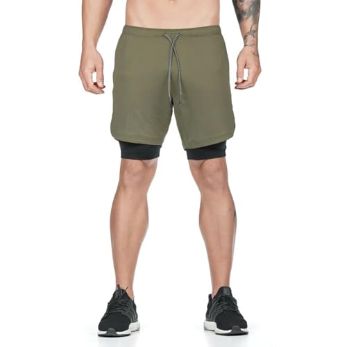 Maizoon Pantalones Cortos de Correr 2 en 1 para Hombre con Bolsillos con Cremallera Secado Rápido Ligeros para Gimnasia al Aire Libre y Entrenamiento Atlético Verde M