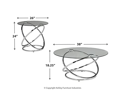 Signature Design by Ashley Hollynyx Contemporary 3-Piece Set-Includes Cocktail Two End Tables, 0, Chrome