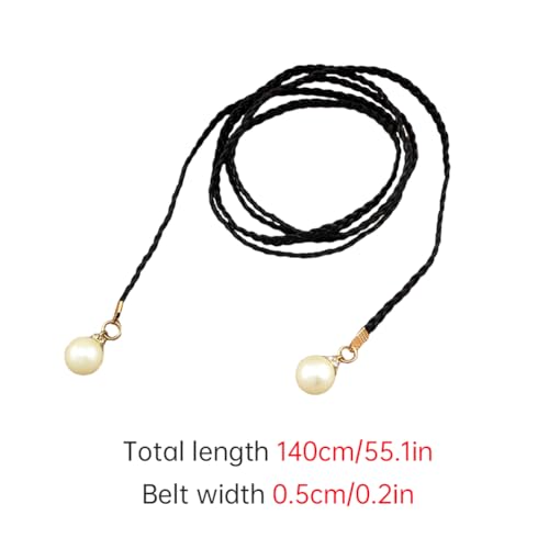 Women's Braided Rope Belt, Pearl Belt PU Leather Waist Belt, Tied Rope Dress Waistband Slim Waist Rope for Women Lady D2