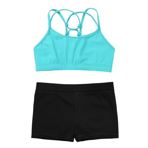 Lejafay Kids' Girls' 2 Piece Activewear Set Gymnastics Dance Outfits Strappy Sport Bra and Booty Short for Dancing Athletic3