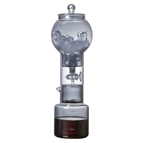 Cold Brew Dripper-Kaffeemaschine, 600-ml-Glas-Cold-Brew-Maker mit Dripper mit einstellbarer Rate, Cold Brew Drip Tower, Tropftyp-Kaltextraktionskaffeemaschine for Eiskaffee und Eistee(Color:Gray)