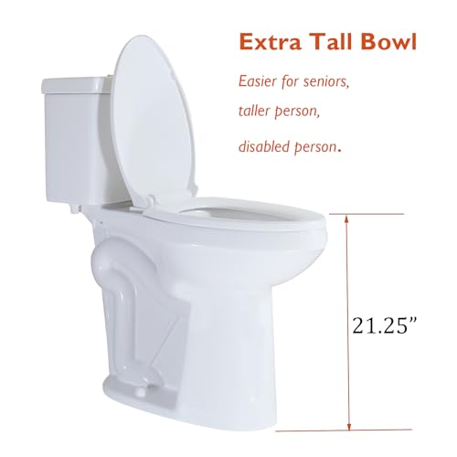 Image of Two Piece Tall Toilet, 21-Inch Bowl, Dual Flush, White