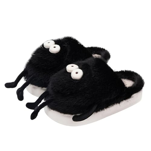 Women Cute Fluffy Slippers Adorable Coal Ball Design Cozy Closed-Toe for Fall and Winter Indoors