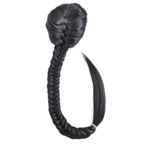 TYCHWZRMV(売店)カラー編みのつなぎ、 keusyoi レディース ロング ストレート エクステンション 調節可能 ドローストリング クリップ2個付き 編み込みポニーテール 合成繊維 ポニーテールエクステンション(Black Brown)