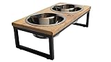 Brave Bark Wood & Metal Feeder - Premium Mango Wood Feeder with Metal Stand, 2 Stainless Steel Bowls