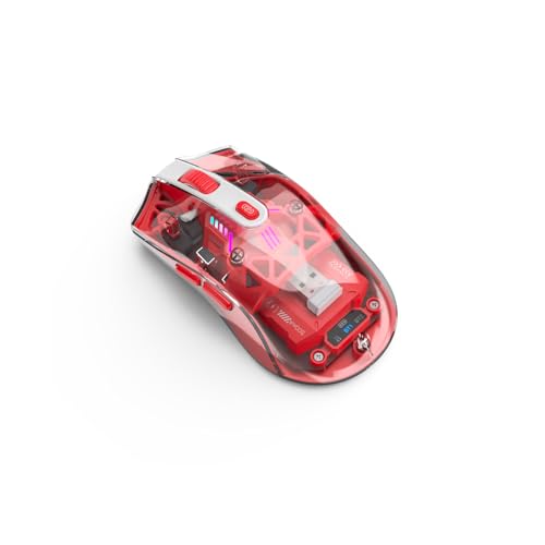 MKETech Electronics Wireless Mouse with Transparent Shell and RGB Lighting, Dual-Mode Bluetooth & 2.4GHz, Adjustable DPI, Cyberpunk Style for Office, Gaming, and Creative Work, Red (MKE 830)