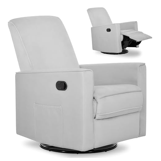 Evolur Raleigh Upholstered Plush Seating Glider Swivel, Recliner, Glider For Nursery In Misty Grey, Greenguard Gold Certified, Modern Nursery Recliner, Environmentally Conscious Glider