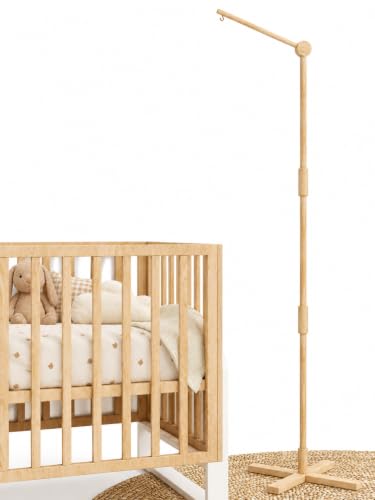 Lanttoe Crib Mobile Arm Wooden Floor Standing - 61 Inches Mobile Arm for Crib|Movable Baby Mobile Hanger|Strong Anti-Dumping Attachment|Natural EU Beech Wood|Thicker Pole|Boho Nursery Decor