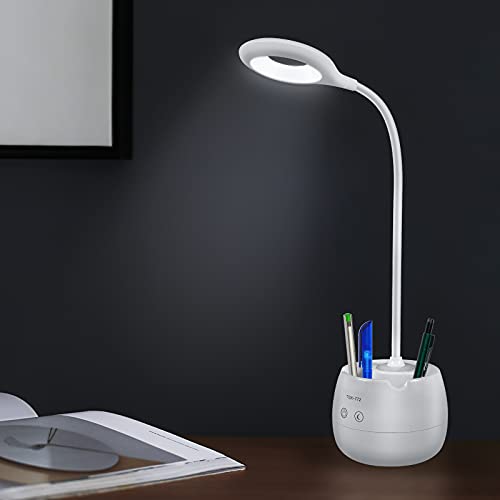 Small Desk Lamp, 3 Levels Brightness Battery Operated LED Desk Lamp, Flexible Gooseneck and Touch Control Table Light, Compact Cute Lamp for Dorm Study Office Bedroom